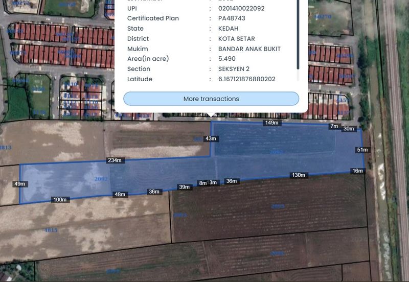 ANAK BUKIT AOR SETAR TANAH 5.4 EKAR FREEHOLD UNTUK DI JUAL