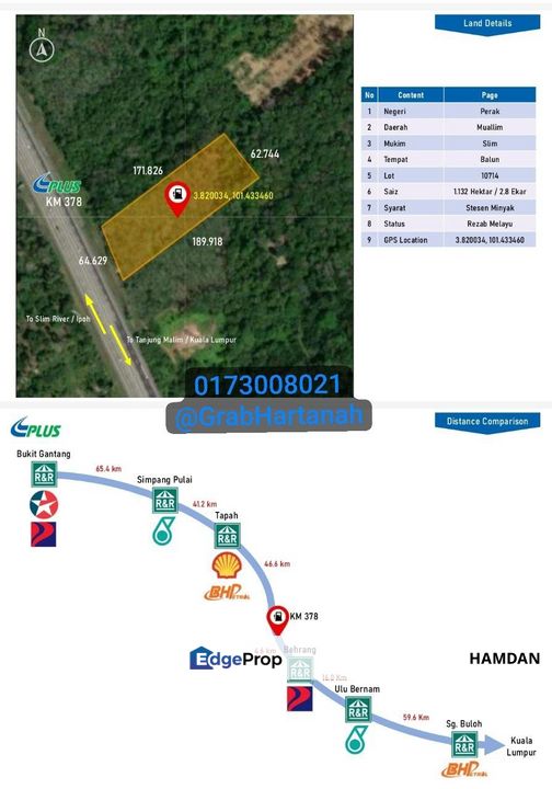 Petrol Station Land at Behrang - PLUS Highway, Perak, Slim River