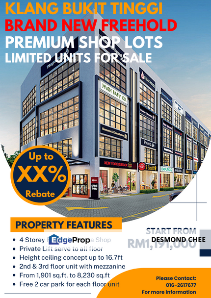 NEW LAUNCH FREEHOLD STRATA SHOP LOT WITH PARKINGS @ Bandar Bukit Tinggi, Klang (Level 3 Unit 1901sf), Selangor, Klang
