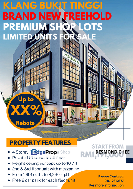 NEW LAUNCH FREEHOLD STRATA SHOP LOT WITH PARKINGS @ Bandar Bukit Tinggi, Klang (Ground to Level 2 Unit 4696sf), Selangor, Klang