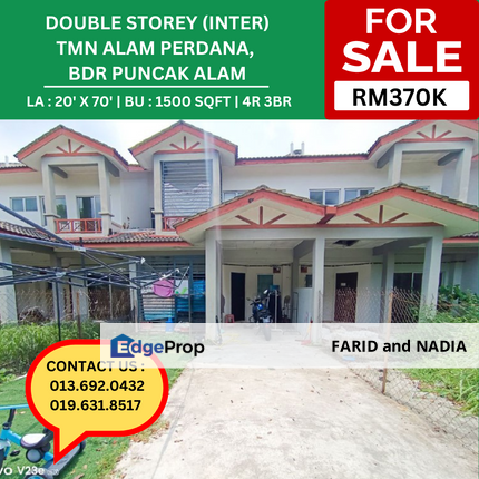 FACING OPEN, Double Storey Terrace(Intermediate), Tmn Alam Perdana, Bdr Puncak Alam, Selangor, Bandar Puncak Alam