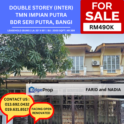  [FULLY RENOVATED & FACING OPEN] Double Storey (Intermediate) , Tmn Impian Putra, Bdr Seri Putra, Bangi, Selangor, Bangi