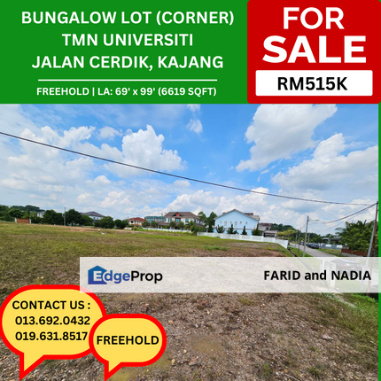 [CORNER UNIT] Bungalow Lot, Tmn Universiti, Jln Cerdik, Kajang, Selangor, Kajang