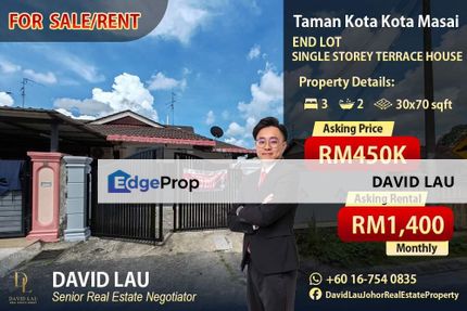 Kota Masai Single Storey End lot Terrace House , Johor, Pasir Gudang