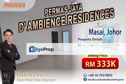 Permas Jaya D'Ambience Residences 2 Bedrooms 2 Bathrooms Unblocked View for Sale, Johor, Permas Jaya/Senibong