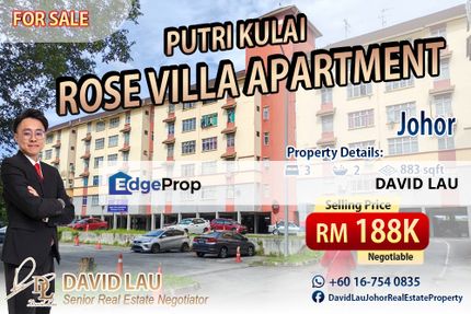 Rose Villa Apartment 3 Bedrooms 2 Bathrooms for Sale, Johor, Kulai