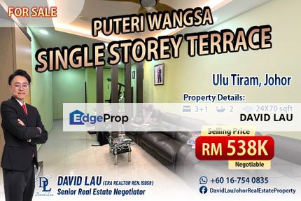 Puteri Wangsa Renovated Single Storey Terrace 单层排屋 for Sale, Johor, Ulu Tiram