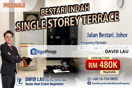 Bestari Indah Single Storey Terrace Intermediate Lot for Sale, Johor, Ulu Tiram