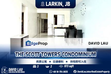 Larkin Scott Tower Low Floor 3 Bedrooms 2 Bathrooms For Sale, Johor, Johor Bahru