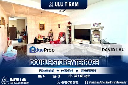 Bestari Indah Double Storey Terrace 双层排楼 Unblock View for Sale, Johor, Ulu Tiram