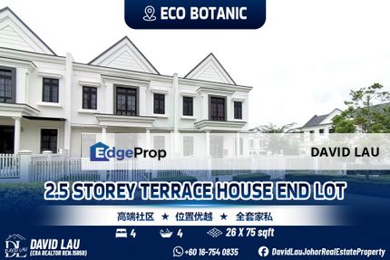 Eco Botanic The Grassten 2.5 Storey Terrace House End Lot for Sale, Johor, 