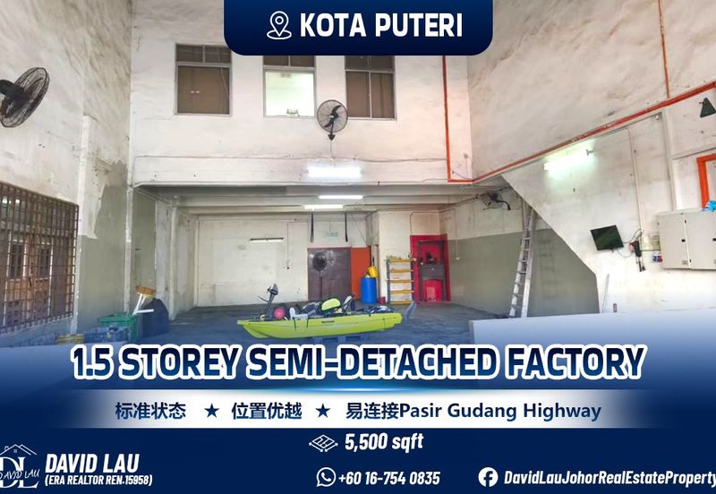 Kota Puteri Masai1.5 Storey Semi-Detached Factory for Rent