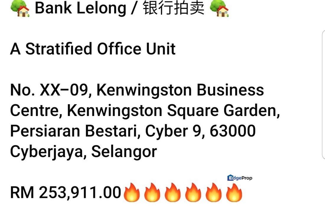 Bank LelongKenwingston Square GardenCyber 9 (Office unit) for Auction