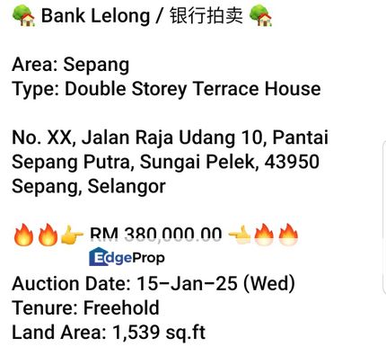 Bank Lelong- Pantai Sepang Putra , Sungai Pelek (2 storey), Selangor, Sungai Pelek