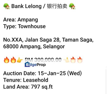 Bank Lelong- Taman Saga, Ampang (Town house), Selangor, Ampang