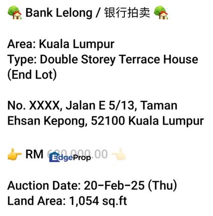 Bank Lelong- Taman Ehsan Kepong ( 12 storey), Selangor, Kepong