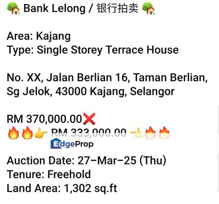 Bank Lelong- Taman Berlian, Sg Jelok Kajang (S/Storey), Selangor, Kajang