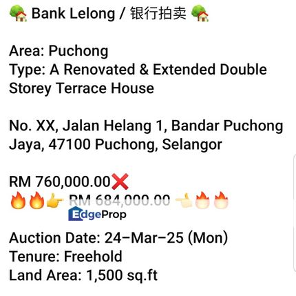 Bank Lelong- Bandar Puchong Jaya (2 storey), Selangor, Puchong