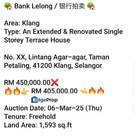 Bank Lelong- Taman Petaling, Klang (S/Storey), Selangor, Klang