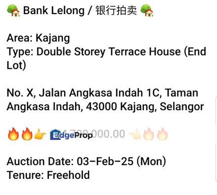 Bank Lelong-Taman Angkasa Indah (2 storey), Selangor, Kajang