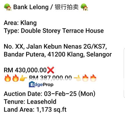 Bank Lelong-Bandar Putera, Klang (2 storey), Selangor, Klang