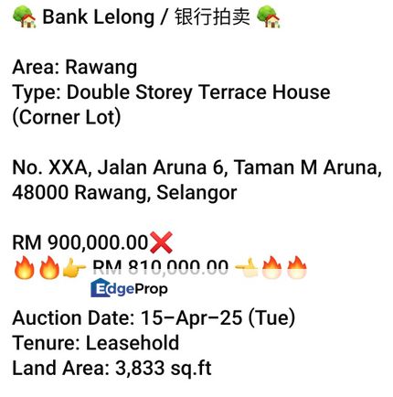 Bank Lelong-Taman M Aruna, Rawang (2 storey), Selangor, Rawang