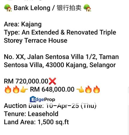 Bank Lelong-Taman Sentosa Villa,Kajang (3 storey), Selangor, Kajang