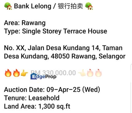 Bank Lelong-Taman Desa Kundang, Rawang (S/Storey), Selangor, Rawang