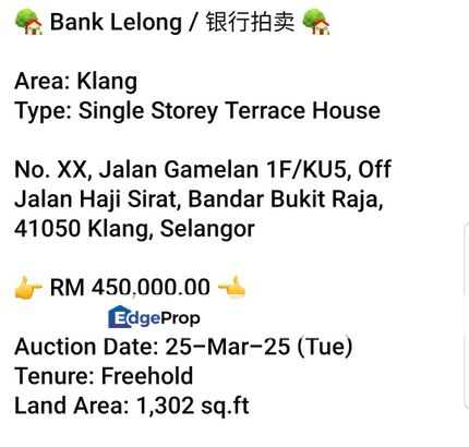 Bank Lelong- Bandar Bukit Raja, Klang( S/Storey), Selangor, Klang