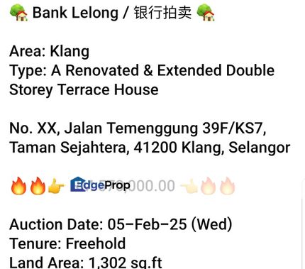 Bank Lelong-Taman Sejahtera, Klang ( 2 storey), Selangor, Klang