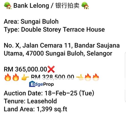 Bank Lelong-Bandar Saujana Utama, Sungai Buloh ( 2 storey), Selangor, Rawang