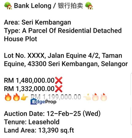 Bank Lelong-Taman Equire Detached House Plot, Selangor, Seri Kembangan