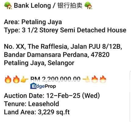 Bank Lelong-The Rafflesia, Petaling Jaya (3.5 storey Semi-D), Selangor, Damansara Perdana