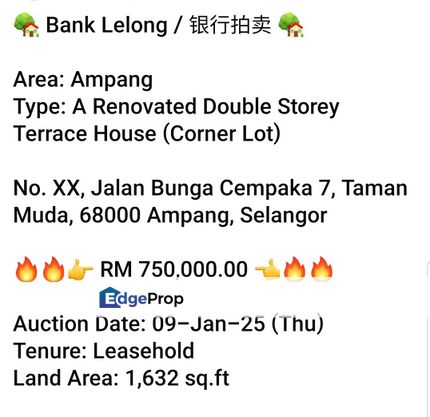 Bank Lelong-Taman Muda, Ampang (2 storey), Selangor, Cheras