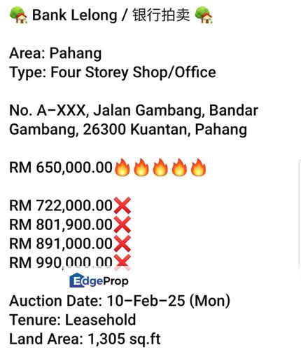 Bank Lelong-Bandar Gambang, Kuantan (4 storey Shop), Pahang, Kuantan