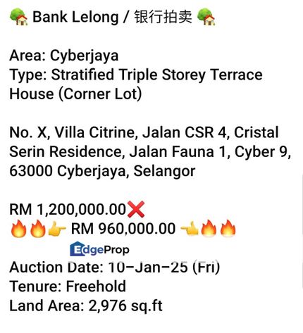 Bank Lelong-Cristal Serin Residence, Cyberjaya (3 storey), Selangor, Cyberjaya