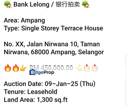 Bank Lelong- Taman Nirwana, Ampang (S/storey), Selangor, Ampang