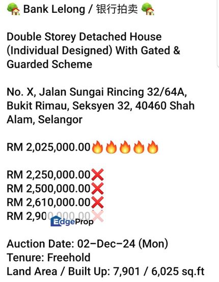 Bank Lelong-Bukit Rimau, Seksyen 32,  Shah Alam (Semi D), Selangor, Shah Alam