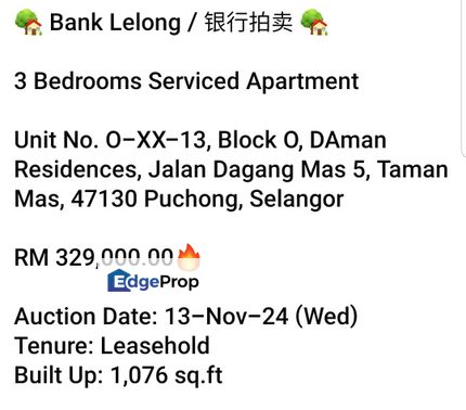 Bank Lelong- D'Aman Residences,Puchong, Selangor, Puchong