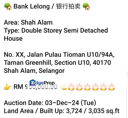 Bank Lelong-Taman Greenhill, Shah Alam, Selangor, Shah Alam