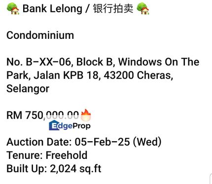 Bank Lelong-Windows On The Park, Selangor, Cheras