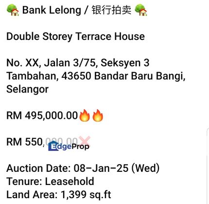 Bank Lelong-Seksyen 3 Tambahan, Bangi (2 storey), Selangor, Bangi