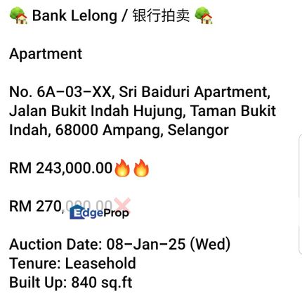 Bank Lelong-Sri Baiduri Apartment, Ampang, Selangor, Ampang