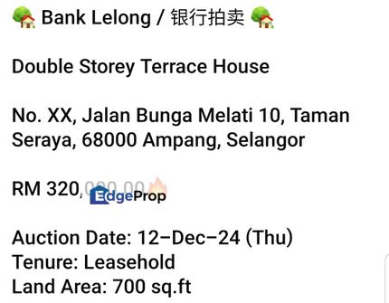 Bank Lelong-Taman Seraya, Ampang (2 storey), Selangor, Cheras