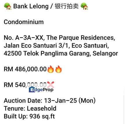 Bank Lelong-The Parque Residences, Teluk Panglima Garang, Selangor, Kuala Langat