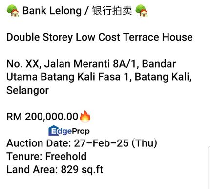 Bank Lelong-Bandar Utama Batang Kali Fasa 1, Selangor, Batang Kali