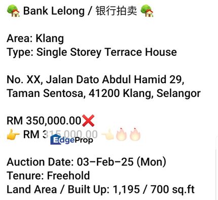 Bank Lelong-Taman Sentosa ( S/Storey), Selangor, Klang