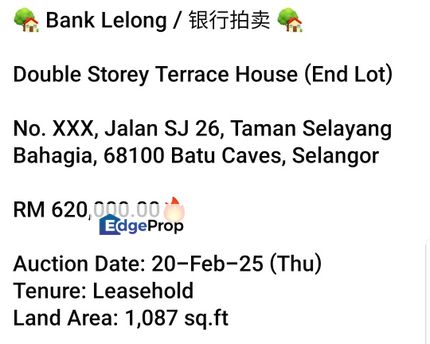 Bank Lelong-Taman Selayang Bahagia ( 2 storey), Selangor, Selayang