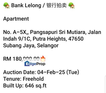 Bank Lelong-Pangsapuri Sri Mutiara Subang Jaya, Selangor, Subang Jaya