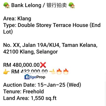 Bank Lelong-Taman Kelana, Klang (2 Storey), Selangor, Klang